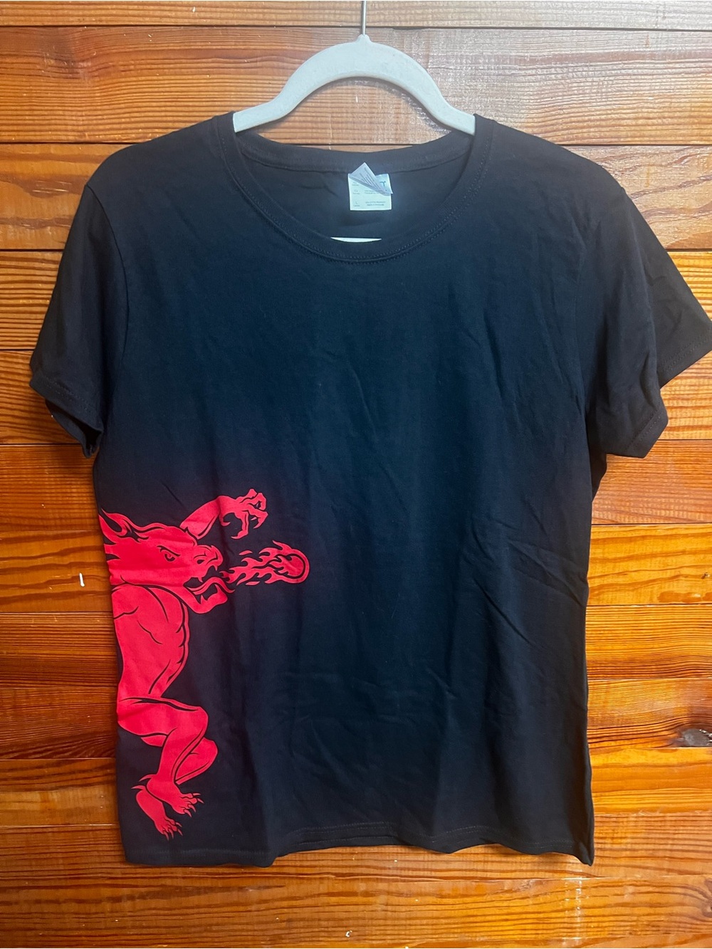 Fireball Cinnamon Whisky Women’s L Black Cap Sleeve Dragon Graphic T-Shirt